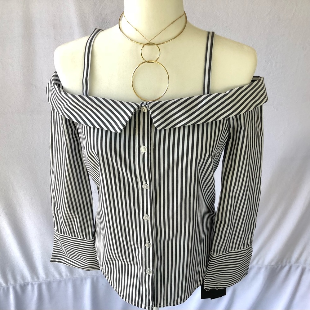 By & By Sexy Straps & Off Shoulder Striped Blouse